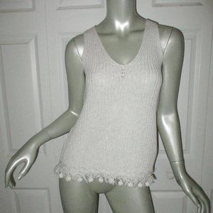 LILLY PULITZER Pale Gray Sleeveless Sweater Pompom Hem